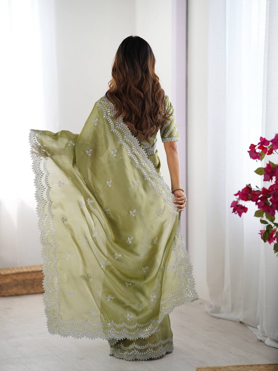 Women's Elegant Regal Purple Georgette Saree with Intricate Silver Thread & Sequin Embroidery β Complete with Embellished Blouse Piece for Festive & Party Wear - Image 18