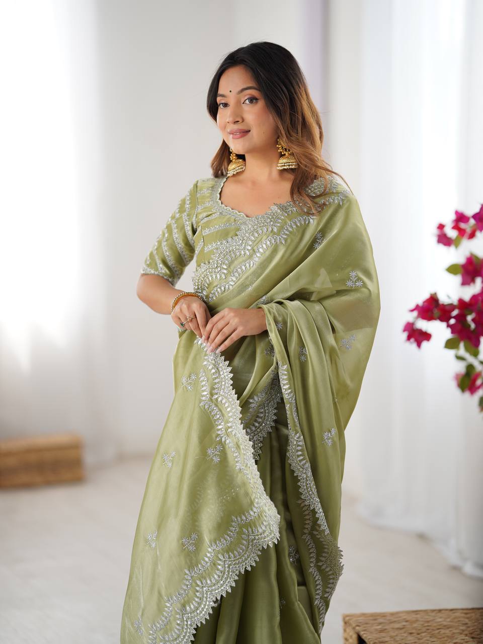 Women's Elegant Regal Purple Georgette Saree with Intricate Silver Thread & Sequin Embroidery β Complete with Embellished Blouse Piece for Festive & Party Wear - Image 16