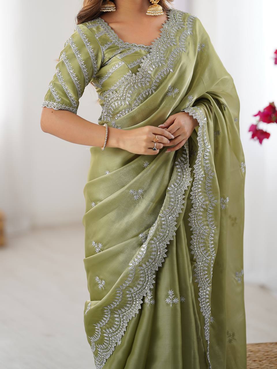 Women's Elegant Regal Purple Georgette Saree with Intricate Silver Thread & Sequin Embroidery β Complete with Embellished Blouse Piece for Festive & Party Wear - Image 15